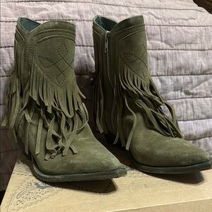 Olive Fringe Western Boots